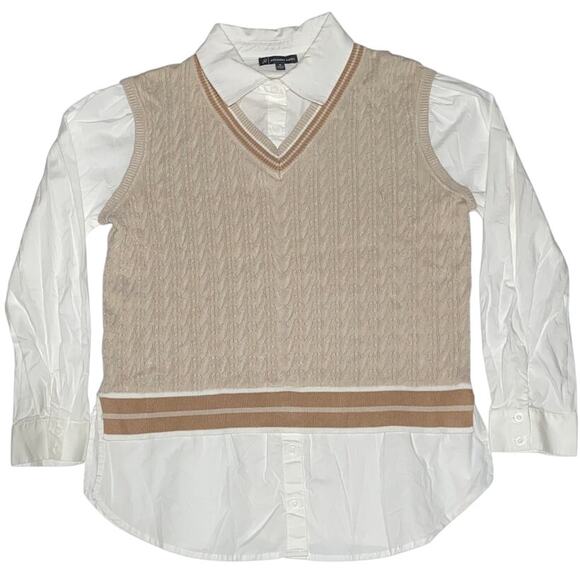 Womens Knit Layered Shirt Size M Collared Long Sleeve Preppy Academic y2k 2000s - Picture 1 of 10